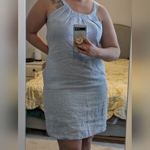 🔷 Light blue linen dress with pockets!